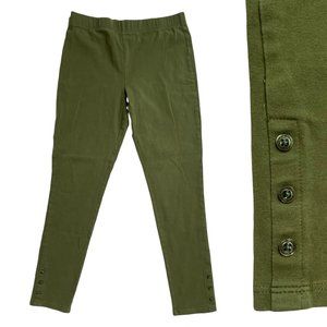 Button Ankle Leggings 16 Kids Girls Olive Green Cotton Blend Stretch Army Casual